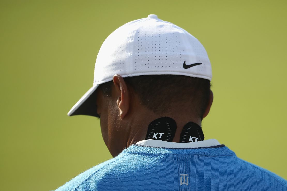 Tiger Woods wore black physio tape under his shirt for a recent niggle.  