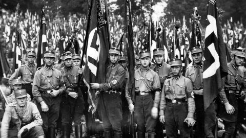 Brownshirts at a rally in Nuremberg, Germany, 1933.