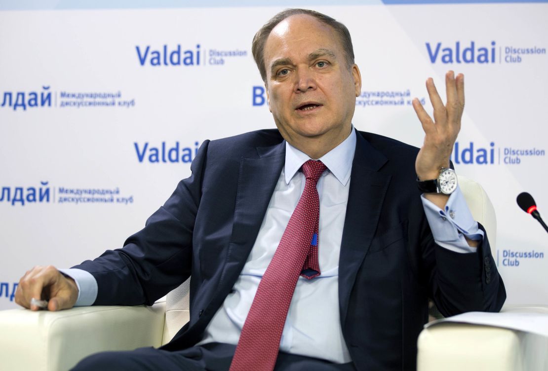 Anatoly Antonov gestures while speaking during a round-table discussion in Moscow on Friday.