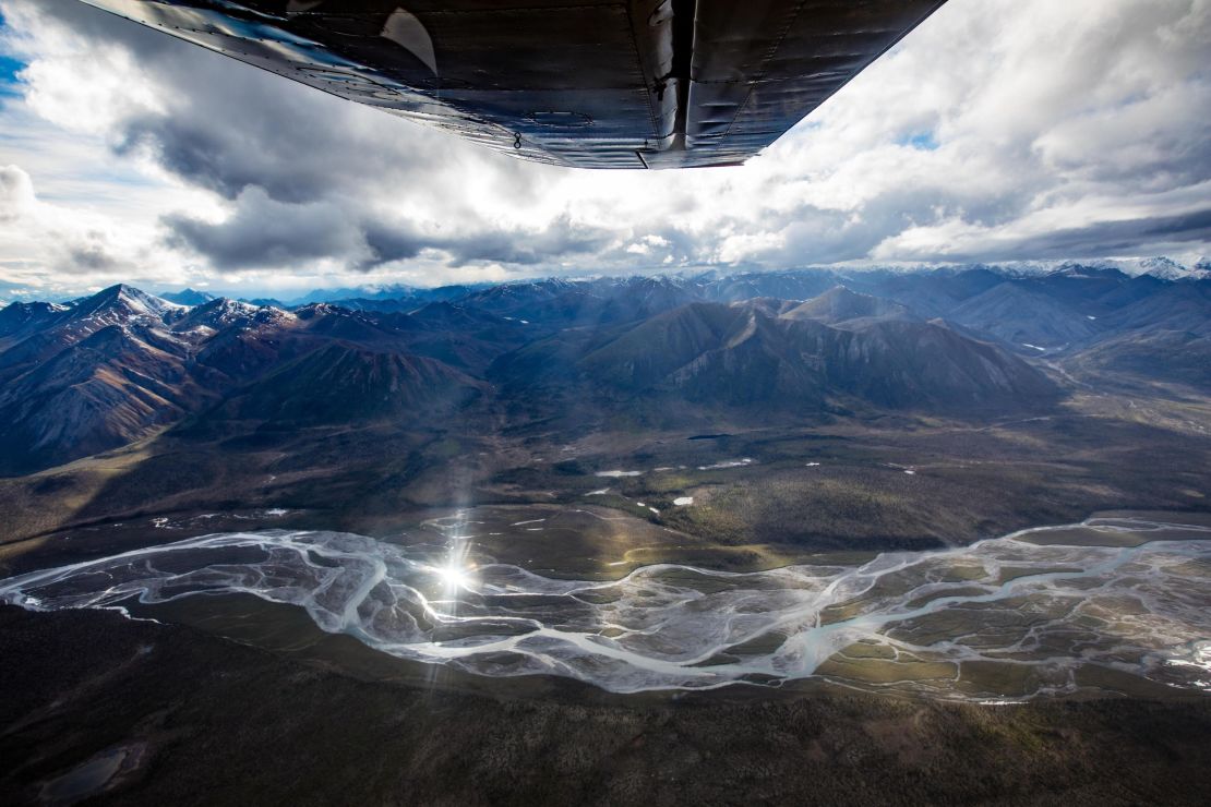 The vast wilderness of the Arctic National Wildlife Reserve is seen from a plane.