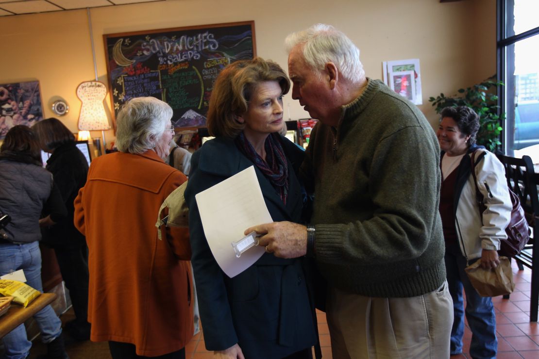 Sen. Lisa Murkowski with her father, Frank, himself a former US senator and governor of Alaska, in 2010. Both battled for years to open ANWR to drilling.