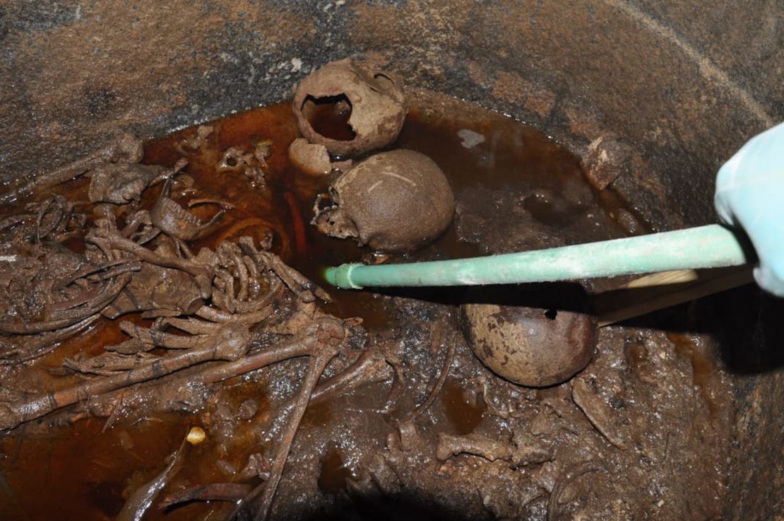 Badly preserved skeletons possibly belonging to soldiers were recovered inside the sarcophagus 