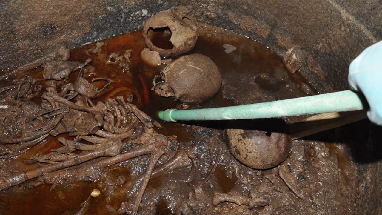 Badly preserved skeletons possibly belonging to soldiers were recovered inside the sarcophagus