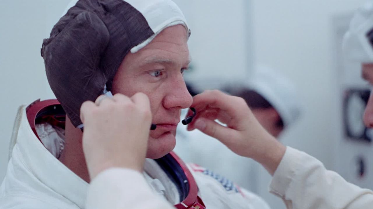 Buzz Aldrin prepares for takeoff, as seen in the "Apollo 11" documentary.