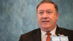 U. S. Secretary of State Mike Pompeo speaks to reporters at United Nations headquarters, Friday, July 20, 2018. (AP Photo/Mary Altaffer)