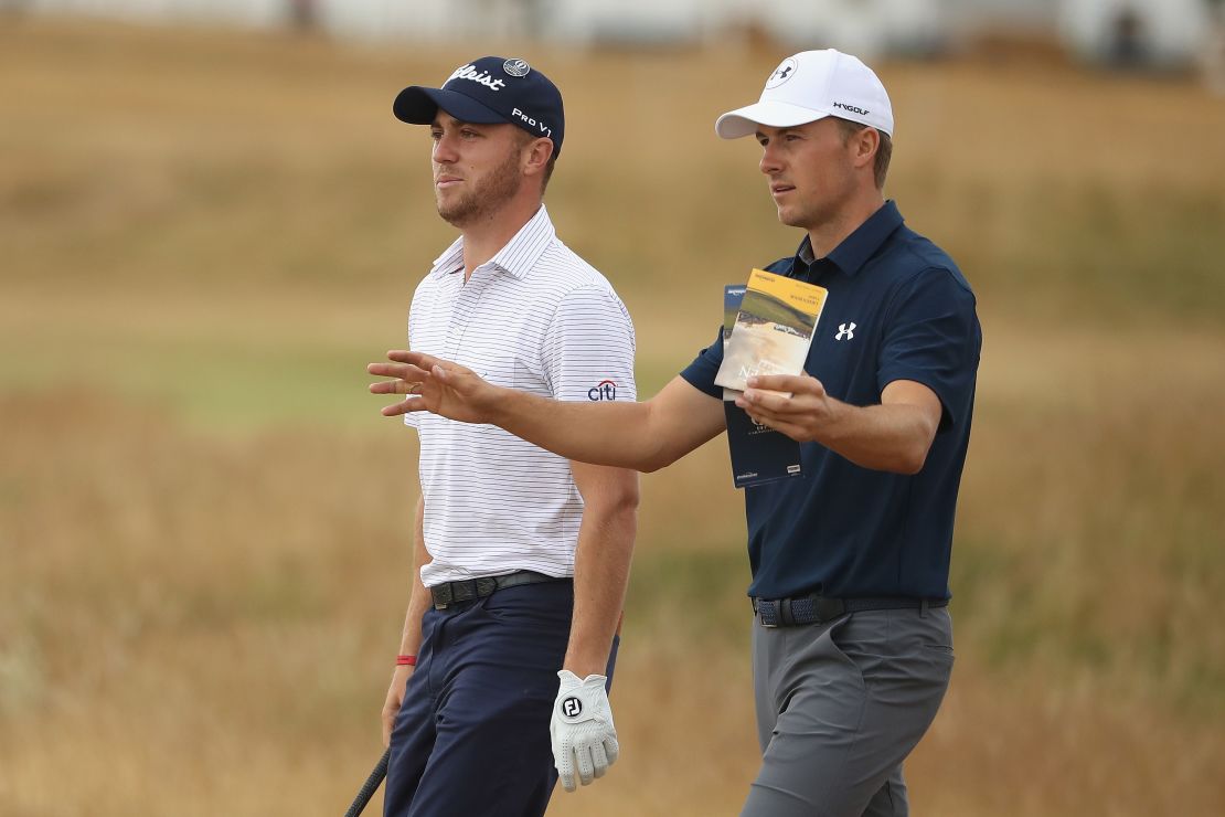 House mates Justin Thomas (left) and Jordan Spieth survey the Carnoustie course. 