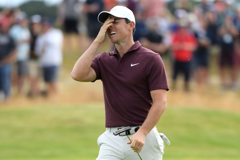 McIlroy reacts to a missed eagle putt on Saturday.