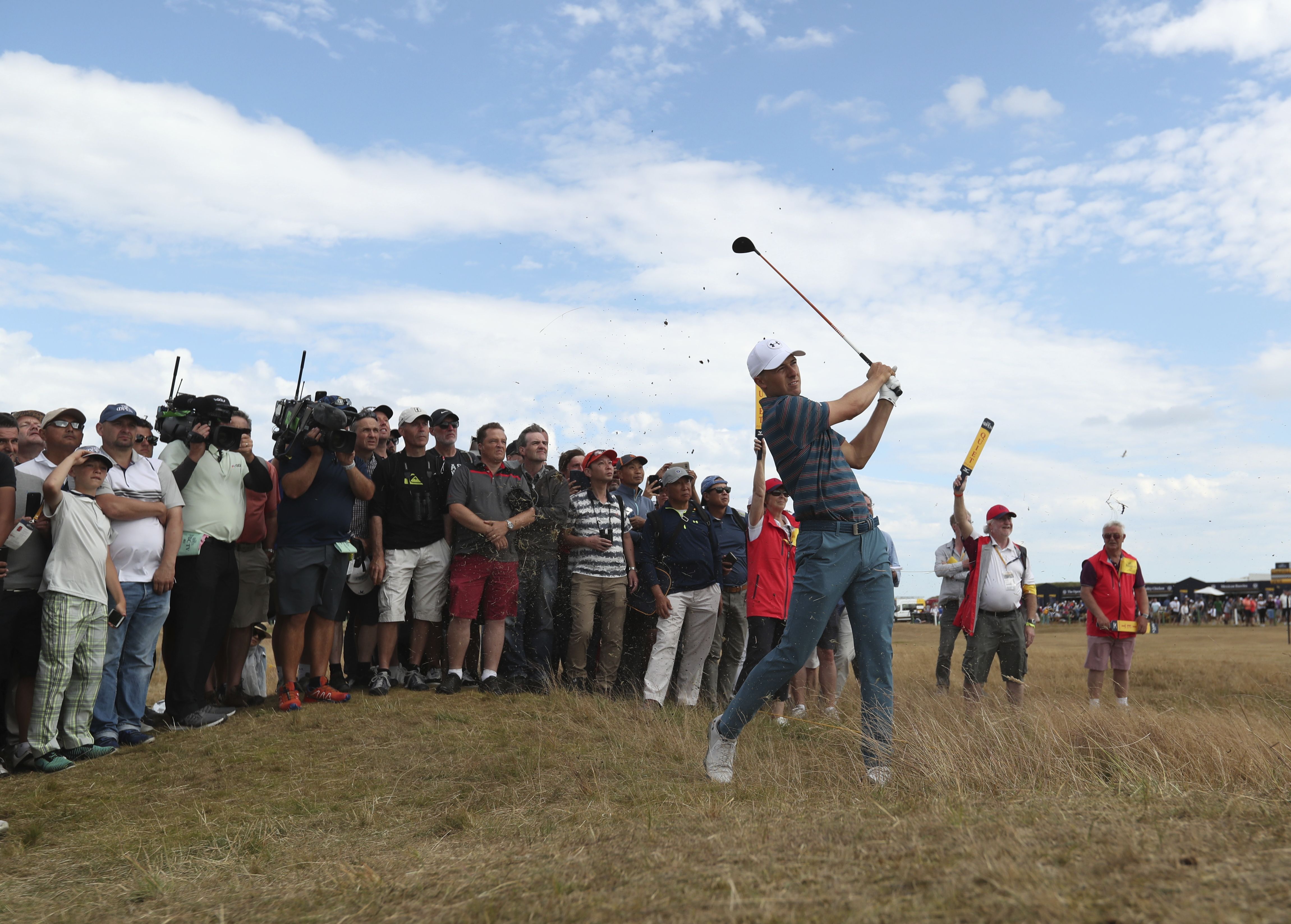 Jordan Spieth plays out of the rough on the sixth hole Sunday. He was tied for the lead after Saturday but struggled on Sunday and finished four back.