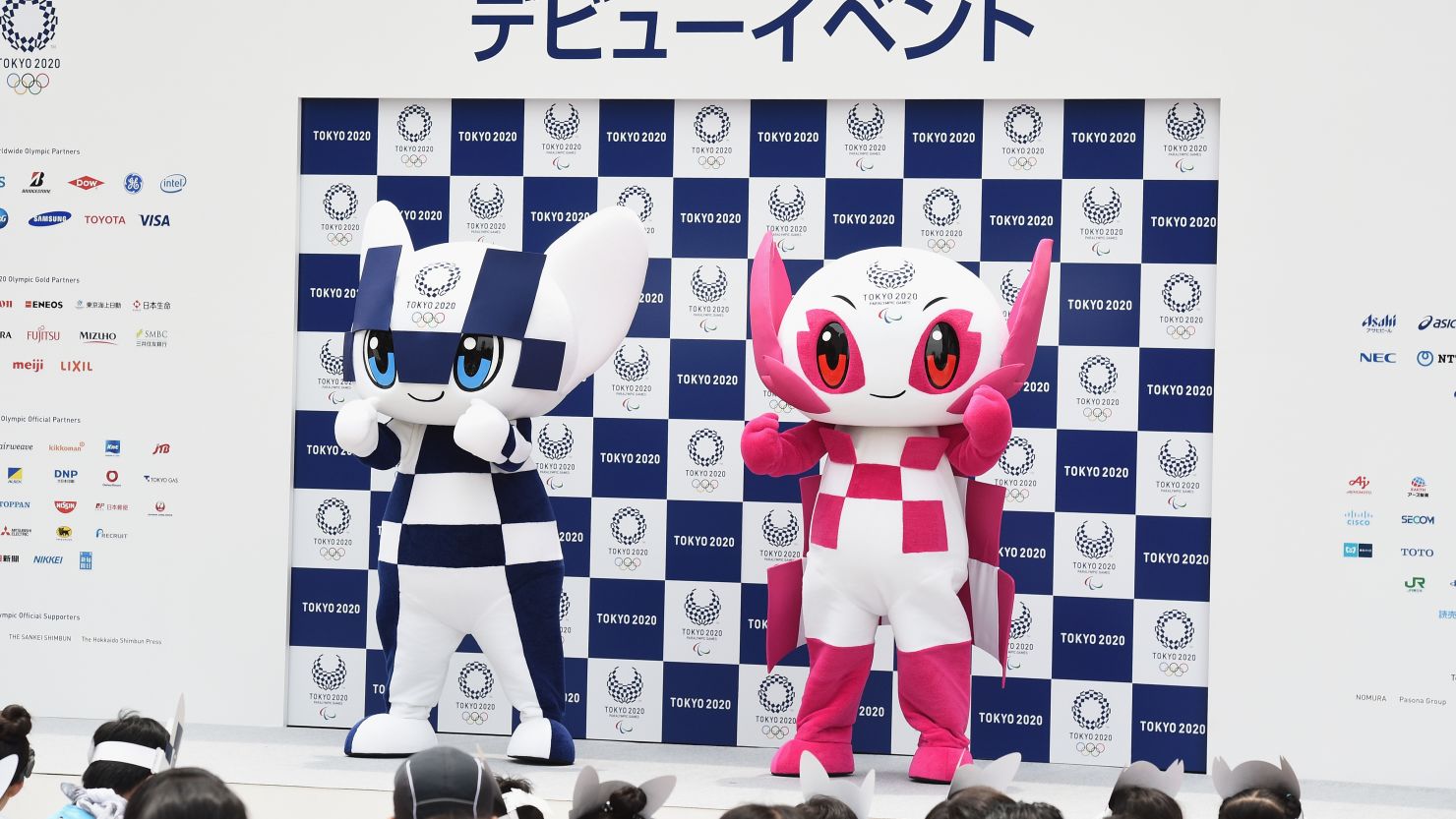 The Tokyo 2020 mascots, Miraitowa (L) and Someity (R), unveiled.