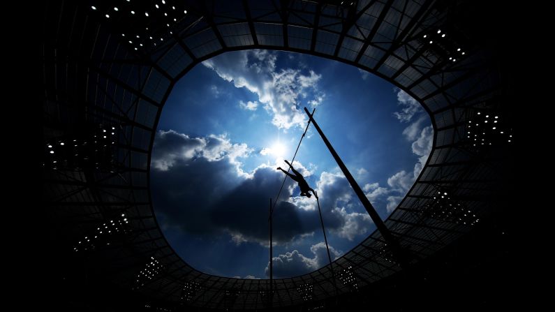 Pole vaulter Scott Houston competes at London Stadium  during the Muller Anniversary Games on Saturday, July 21.