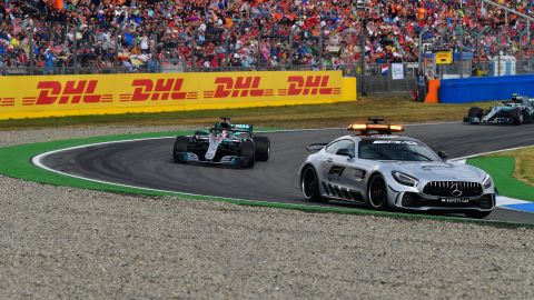 The incident occurred under the safety car after Vettel's crash