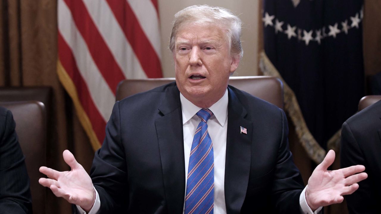 WASHINGTON, DC - JULY 18: (AFP OUT)  U.S. President Donald Trump speaks during a cabinet meeting with U.S. President Donald Trump in the Cabinet Room of the White House, July 18, 2018 in Washington, DC. (Photo by Olivier Douliery-Pool/Getty Images)