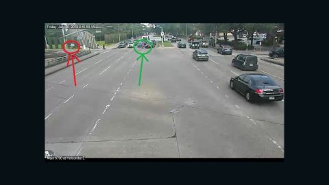 Hausknecht, circled in green, was followed by a cyclist, in red, shortly before the shooting, police say.