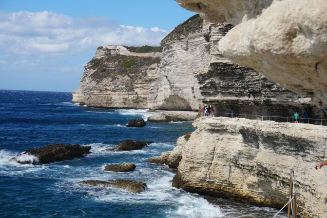 A path has been carved into the famous cliffs of Bonifacio.