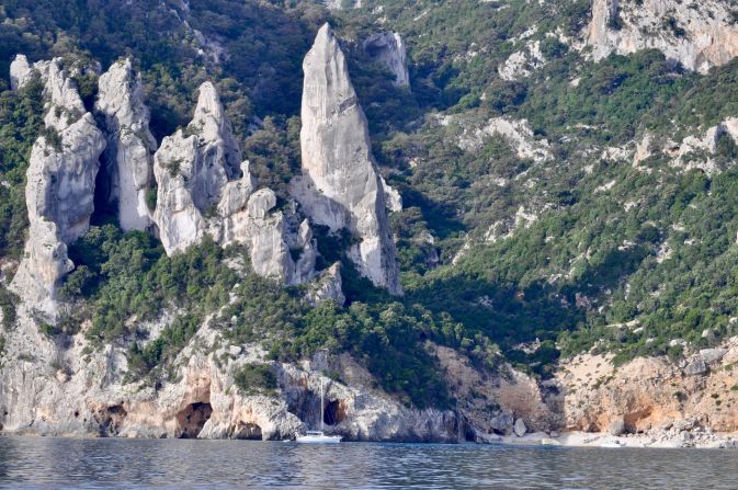 Another impressive view of the anchorage in the Gulf of Orosei. The needle-like rock is a famous destination for rock climbers.