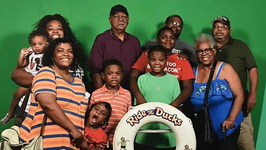 Tia Coleman and 10 of her relatives got on a duck boat to take a tour of Table Rock Lake during their family vacation. Of those relatives, only she and her nephew survived when the boat sank.

Back, left to right: Tia Coleman, holding her 1-year-old Arya, Ray Coleman, Glenn Coleman (husband), Horace Coleman. 

Front: Angela Coleman, Max, Evan (striped shirt), Reece (green shirt), survivor Donovan Hall (behind Reece), Belinda Coleman. 