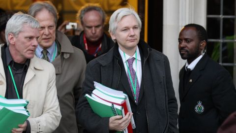 Assange leaves the Supreme Court in February 2012. In May of that year, the court denied his appeal against extradition.