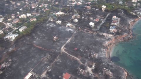 An aerial view of an urban area of Mati that was ravaged by the blaze.