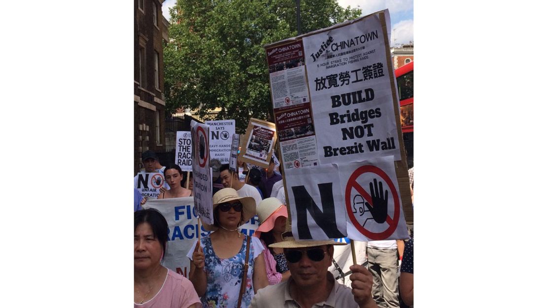 Protesters march from London's Chinatown to the Home Office in Westminster. 