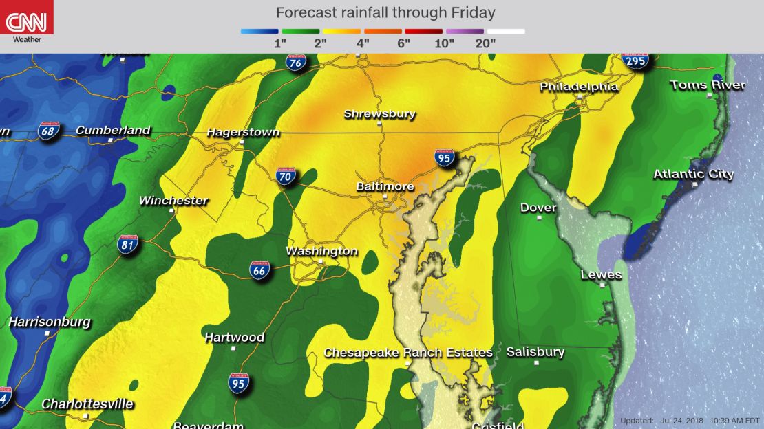 CNN meteorologists predict people in the area will see 2 to 3 inches of rain in coming days.