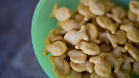 Four types of Goldfish crackers include seasoning with whey powder 