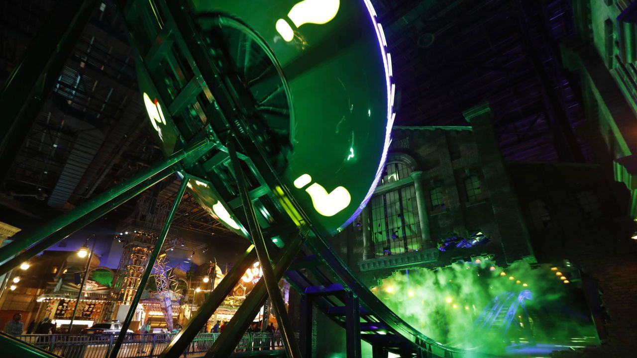 Rides include the Riddler Revolution, pictured here.