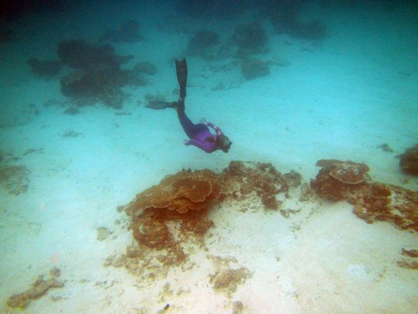 Behan Gifford -- seen freediving off Gili Air, an island near Lombok, Indonesia -- can achieve depths of 50 feet without a tank, while husband Jamie freedives 65-feet deep. 