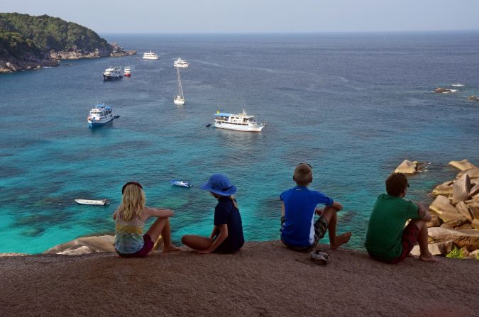 The Gifford family looks out onto the Andaman Sea in the Indian Ocean.