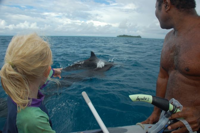 Mairen spots whales at a lagoon off the Hermit Islands in Papua New Guinea.