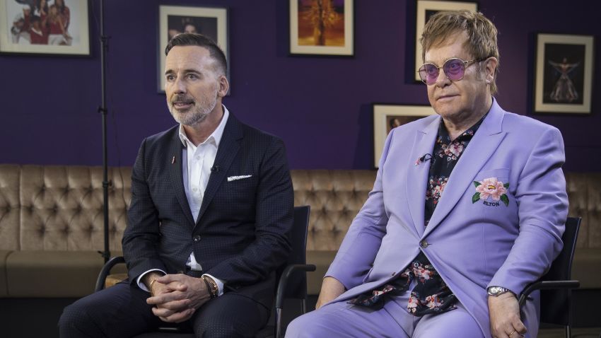Amsterdam, The Netherlands - Sir Elton John and his partner David Furnish, during the CNN interview during the International AIDS Conference in Amsterdam.