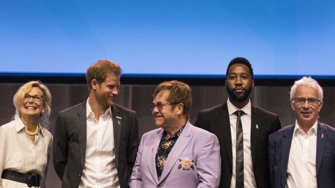 Elton John and Prince Harry appeared on stage together during the AIDS conference.