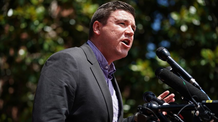 CHARLOTTESVILLE, VA - AUGUST 13:   Jason Kessler, an organizer of "Unite the Right" rally, tries to speak while being shouted down by counter protesters outside the Charlottesville City Hall on August 13, 2017 in Charlottesville, Virginia. The city of Charlottesville remains on edge following violence at a 'Unite the Right' rally held by white nationalists, neo-Nazis and members of the 'alt-right'  (Photo by Win McNamee/Getty Images)
