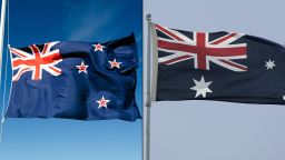 New Zealand's flag, left, and Australia's flag. 