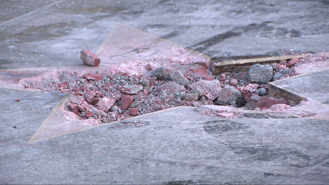 A close-up of the damage done to Trump's star along Hollywood Boulevard.