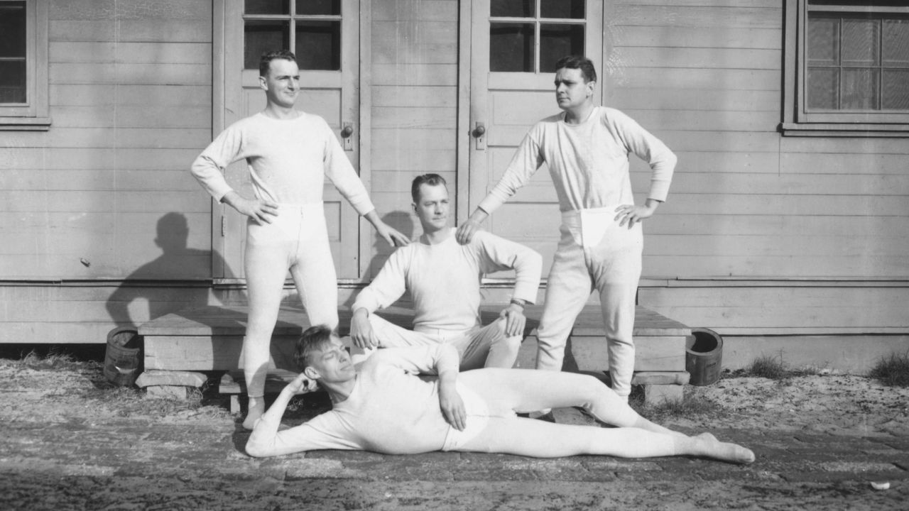 A photograph from around 1915 shows four men wearing long underwear.