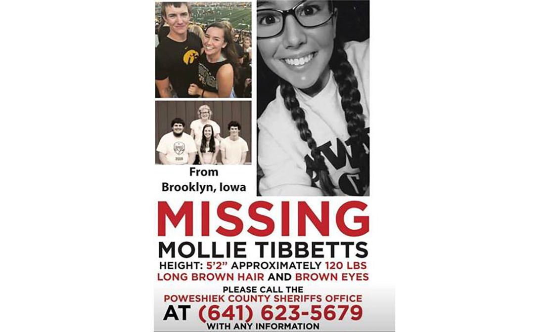 A poster for Mollie Tibbitts seeks information on her whereabouts.