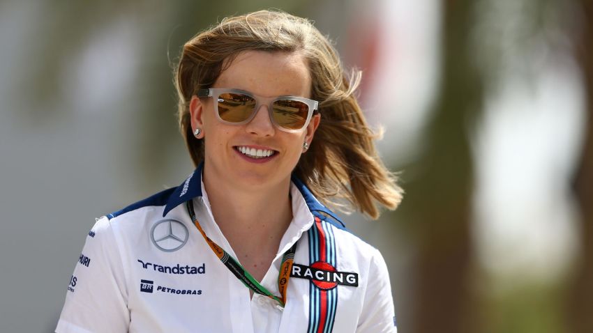 BAHRAIN, BAHRAIN - APRIL 18:  Susie Wolff of Williams walks into the paddock during final practice for the Bahrain Formula One Grand Prix at Bahrain International Circuit on April 18, 2015 in Bahrain, Bahrain.  (Photo by Clive Mason/Getty Images)