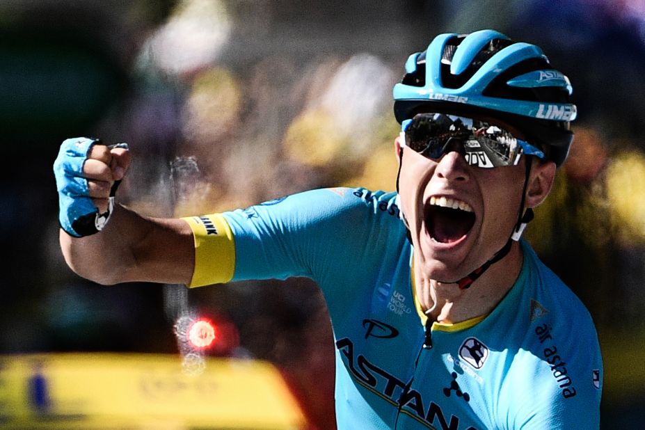 Denmark's Magnus Nielsen celebrates after winning the 15th stage on Sunday, July 22.