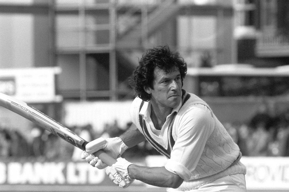 Imran Khan playing for Pakistan in a test match against England on June 19, 1987, at the Lord's cricket ground in London. 
