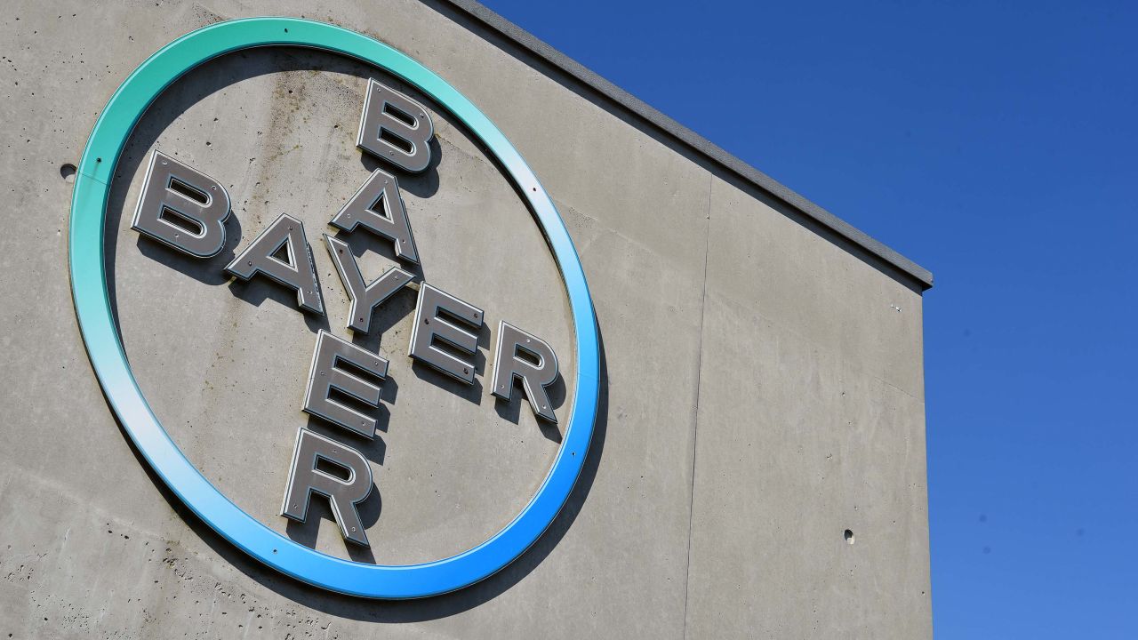 The picture taken on September 8, 2016 shows a sign with the logo at the headquarter of German chemical company Bayer in Leverkusen, western Germany.
US seeds and pesticides maker Monsanto is in talks with German chemicals giant Bayer over a possible merger of their two agrochemicals divisions. / AFP / PATRIK STOLLARZ (Photo credit should read PATRIK STOLLARZ/AFP/Getty Images)
