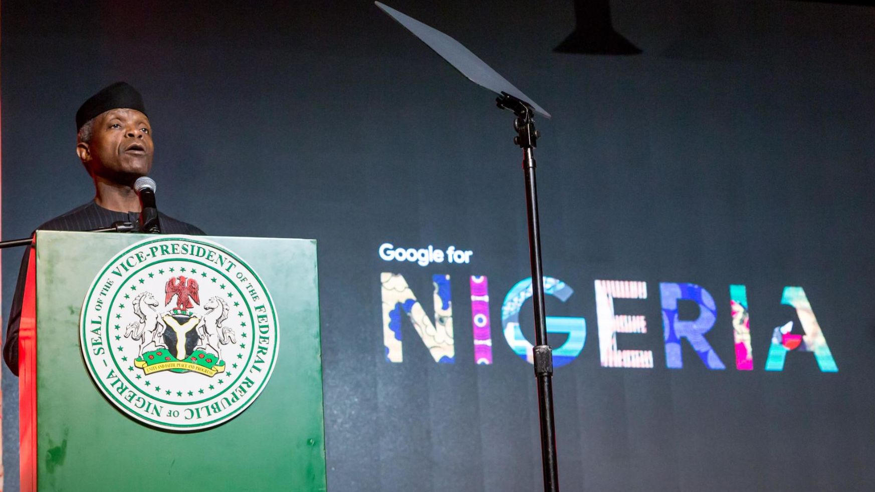 Nigeria's vice president Prof Yemi Osinbajo at the launch of Google Station 'fast Wi-Fi for everyone' initiative in Nigeria on Thursday, July 26, 2018.