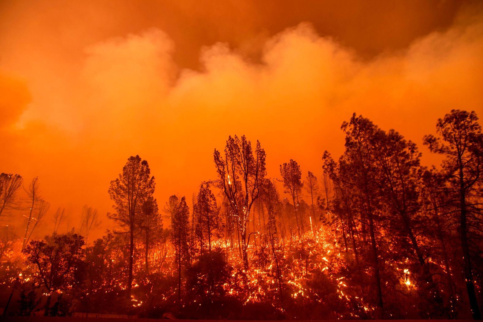 The Carr Fire burns along Highway 299 on July 26.