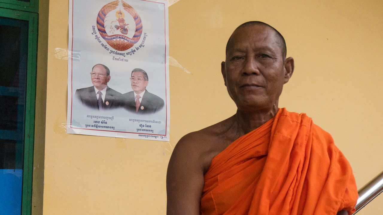 Venerable Sareun of Baray Pagoda in Takeo. He supports the ruling Cambodian People's Party because they "keep the peace and develop the country."