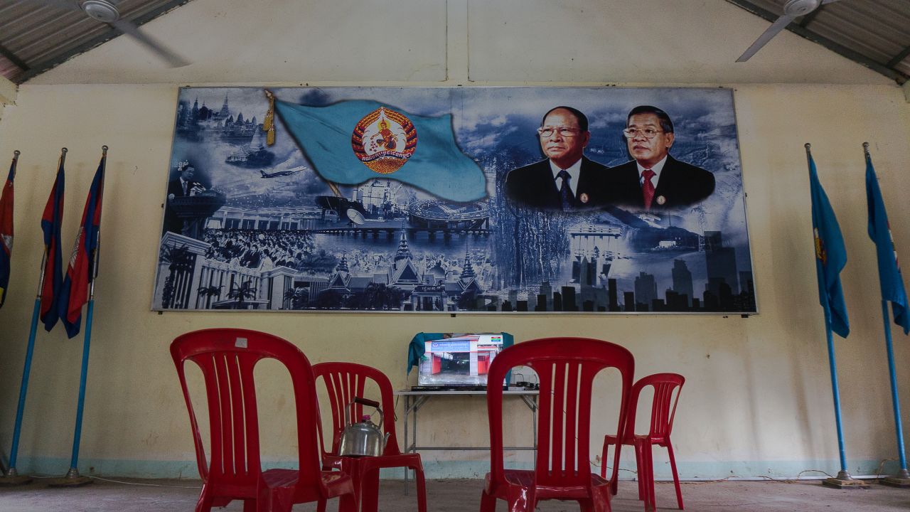 Inside the Cambodian People's Party office in Traing district, Takeo province. The single staffer on duty did not want to be photographed.