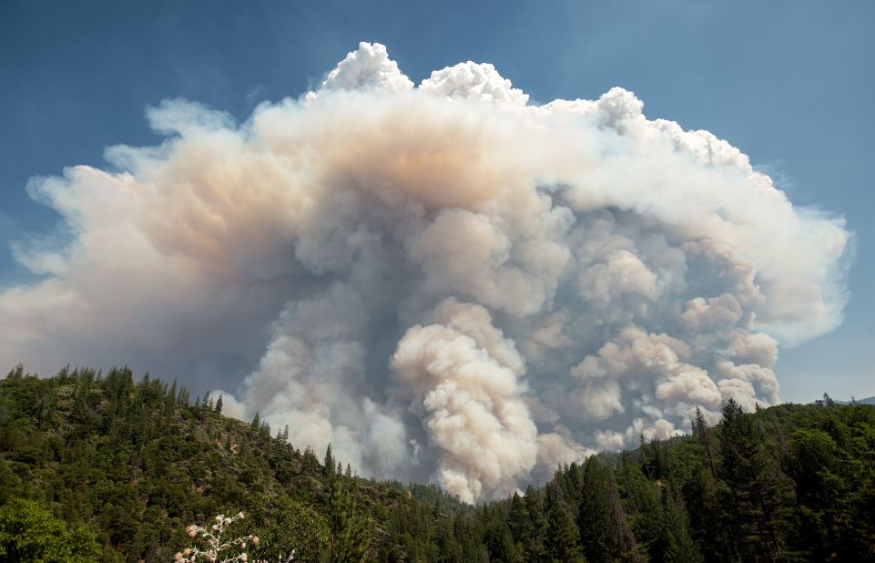 A large pyrocumulus cloud explodes near Redding on July 27.