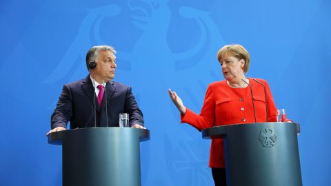 German Chancellor Angela Merkel, right, and Hungarian Prime Minister Viktor Orban at a joint press conference on July 5, 2018 in Berlin.