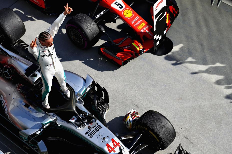 Hamilton -- 213 points<br />Vettel -- 189 points<br />Raikkonen -- 146 points