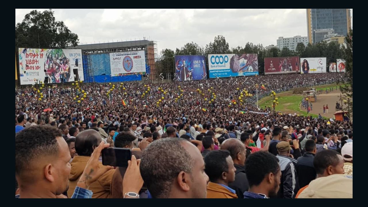 The scene at Meskel Square in Addis Ababa during a state funeral for Semegnew Bekele.