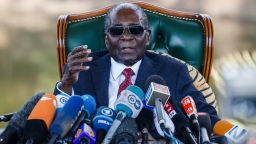 Robert Mugabe addresses media on July 29, 2018 during a surprise press conference at his residence "Blue Roof " in Harare.