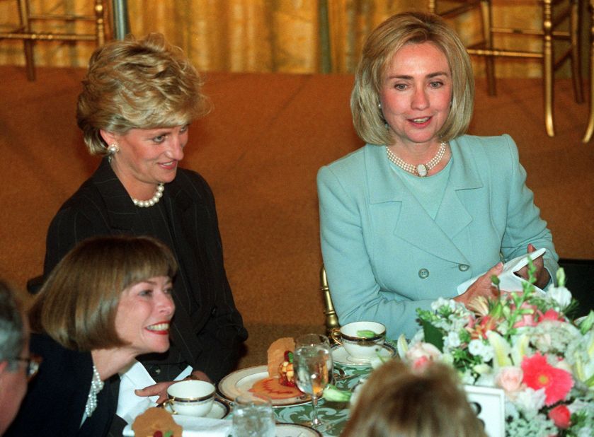 The late Princess Diana sits between Hillary Clinton and Anna Wintour during a breakfast at the White House in September 1996. 
